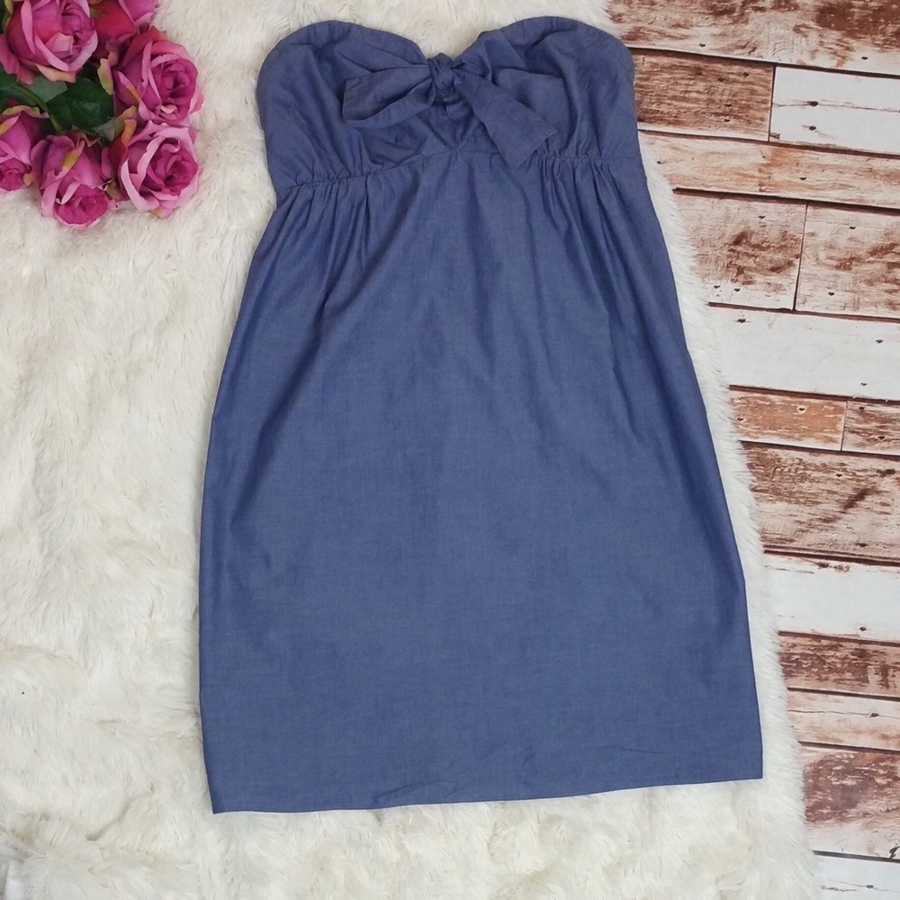J. Crew Chambray Strapless Front Tie Dress